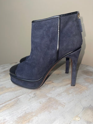 Chanel Suede Kid Navy Booties Size 38