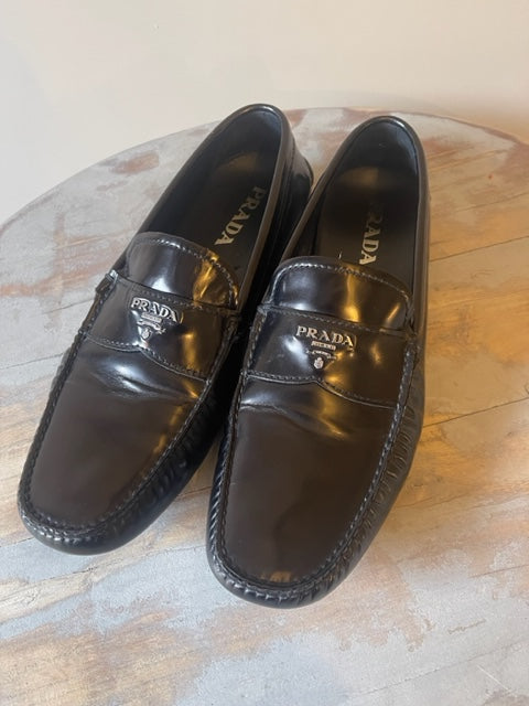Prada Dark Brown Grained Leather Driving Shoes Loafers Men\'s Size 8.5 Prada Men main image 3