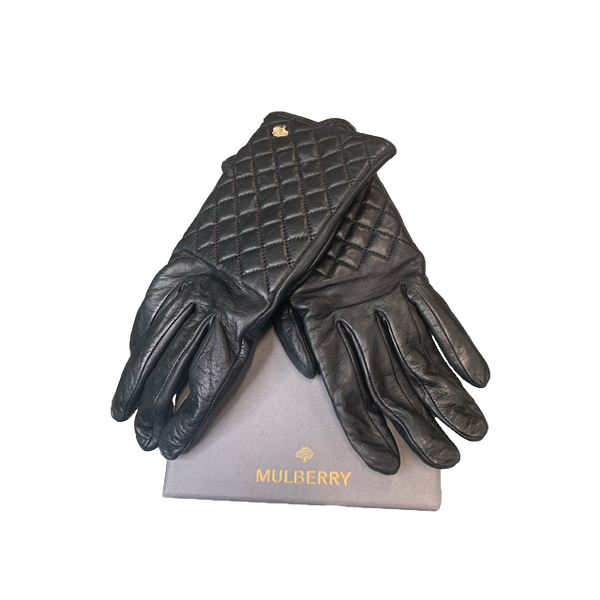 Mulberry Quilted  Black Leather Gloves