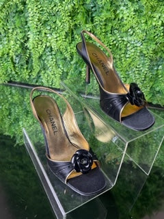 Brand New Chanel Camellia Satin Slingbacks 36.5