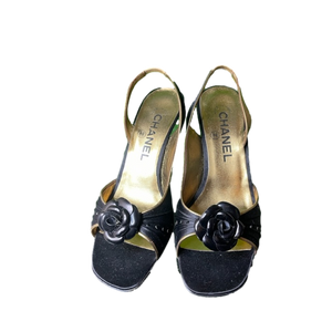 Brand New Chanel Camellia Satin Slingbacks 36.5