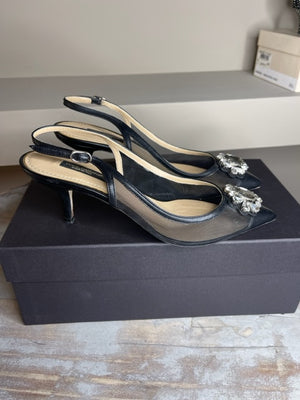 Dolce & Gabbana Felix Mesh Crystal Slingbacks 36