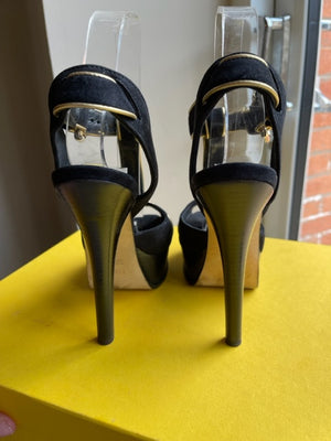 Fendi Black Suede Platform Sandals 36