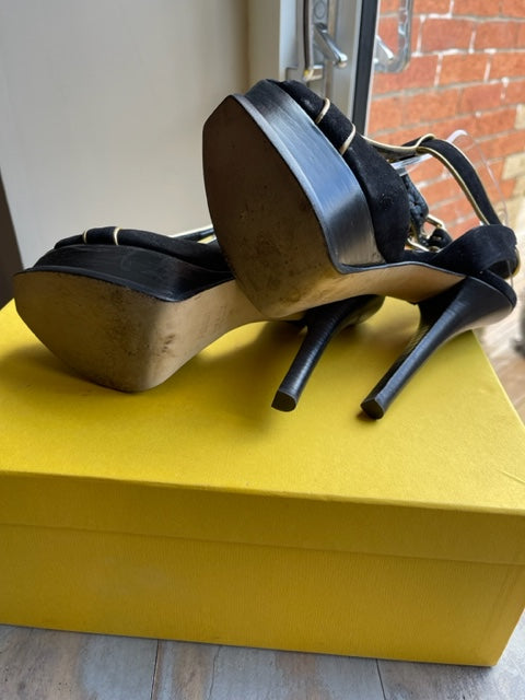 Fendi Black Suede Platform Sandals 36