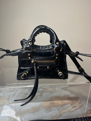 Brand New Balenciaga Neo Mini Bag Black Croc Embossed Leather