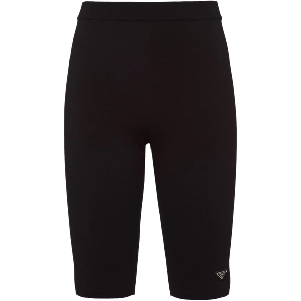 Prada Logo Plaque Jersey Stretch Shorts