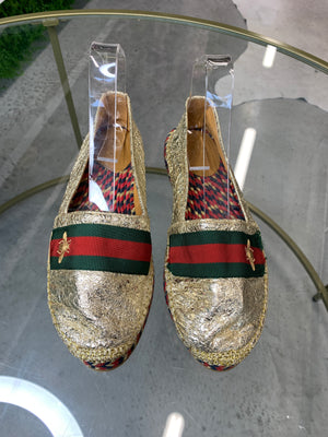 Gucci Sylvie Gold Espadrilles 37