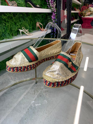 Gucci Sylvie Gold Espadrilles 37