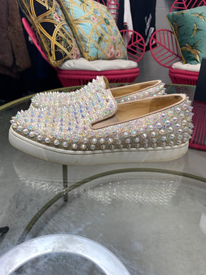 Christian Louboutin Pik Boat Holographic Spike Sneakers 37